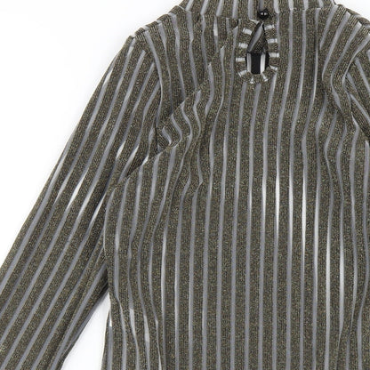 PRETTYLITTLETHING Womens Gold Striped Polyester Bodysuit One-Piece Size 10 Button