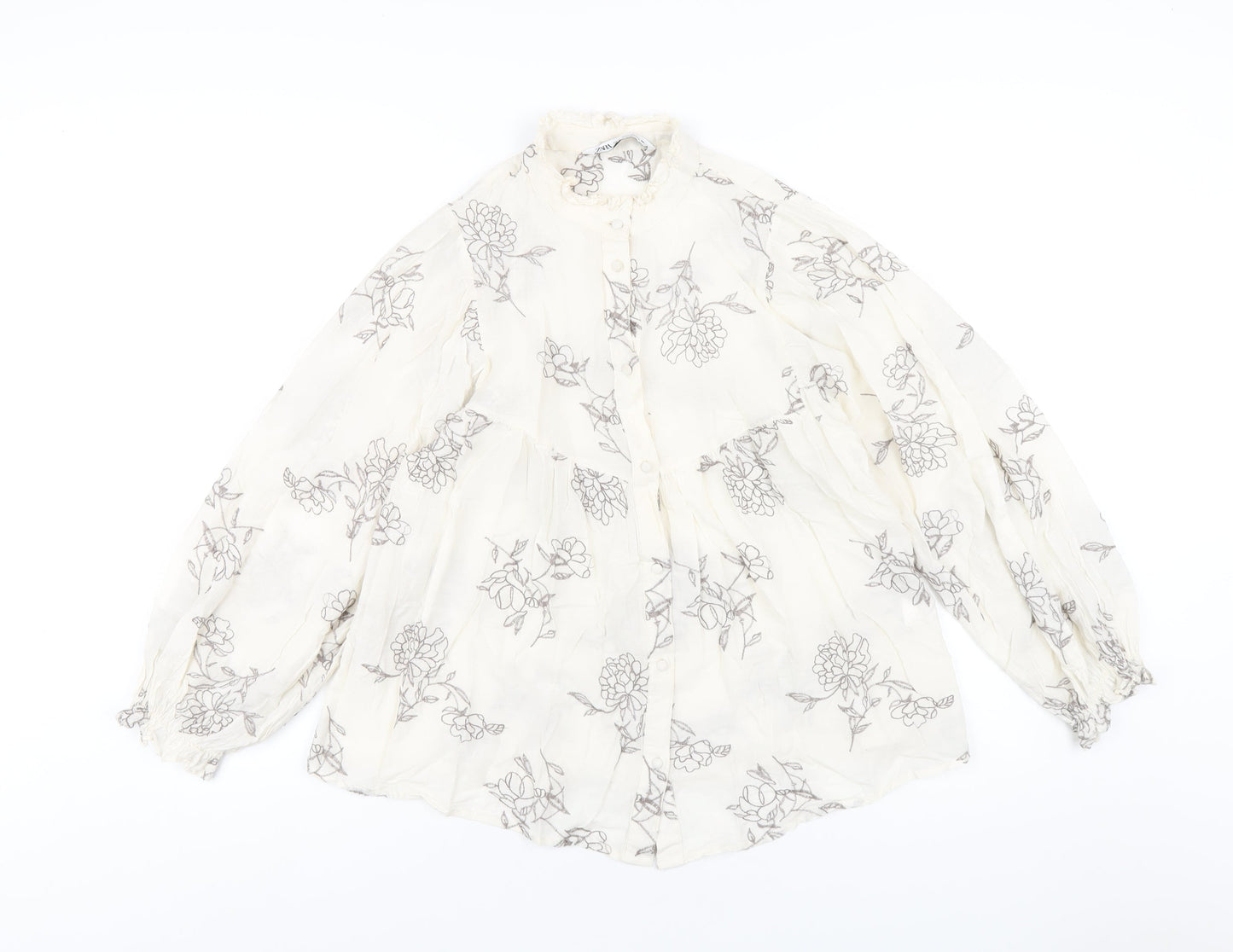 Womens UK Size XS Zara Ivory Basic Button-Up