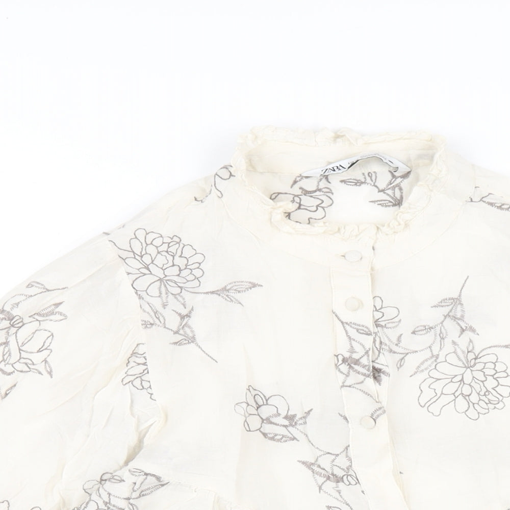 Womens UK Size XS Zara Ivory Basic Button-Up