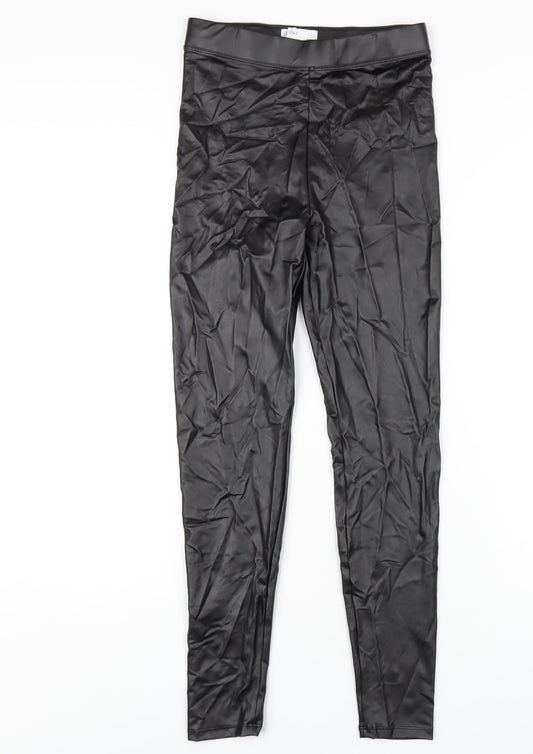 Bershka Womens Black Polyurethane Carrot Trousers Size S L27 in Regular - Leather Look