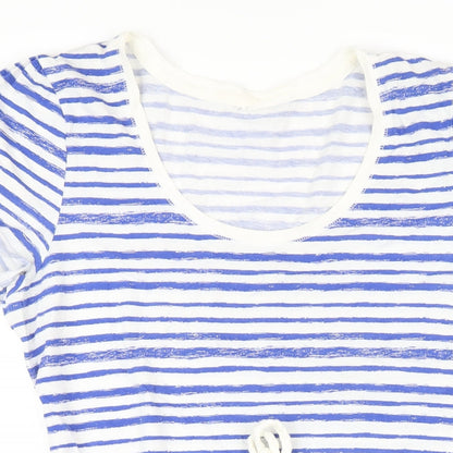 Marks and Spencer Womens Blue Striped Cotton A-Line Size 14 Scoop Neck Pullover
