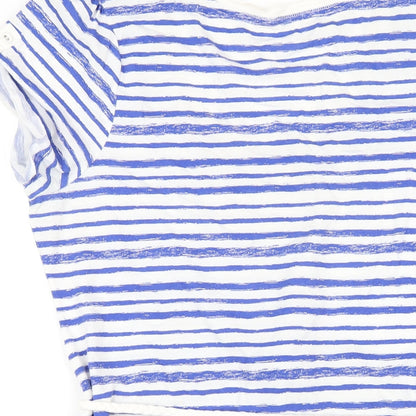 Marks and Spencer Womens Blue Striped Cotton A-Line Size 14 Scoop Neck Pullover