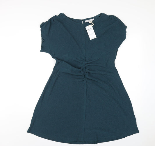 NEXT Womens Green Polyester A-Line Size 14 Round Neck Button