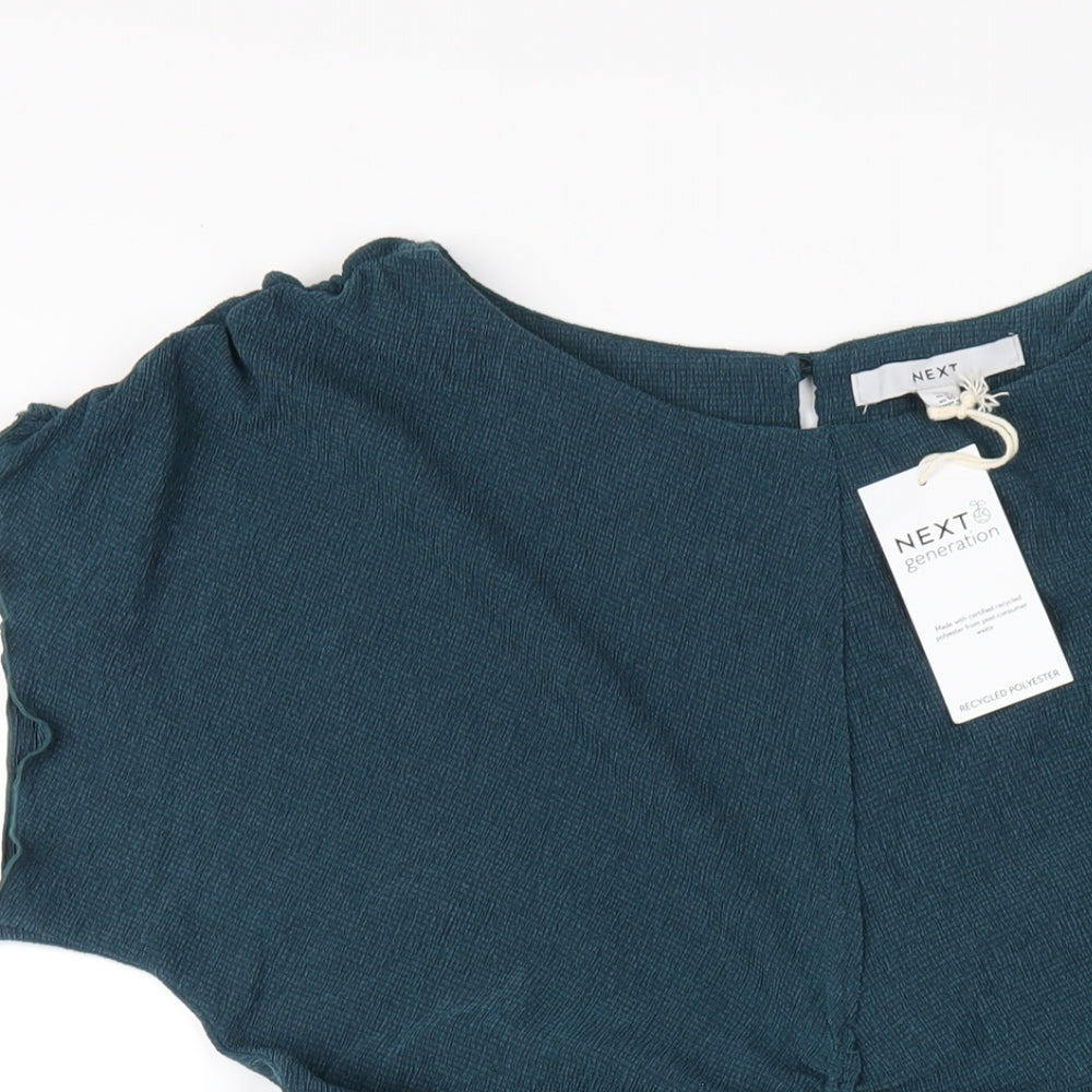 NEXT Womens Green Polyester A-Line Size 14 Round Neck Button