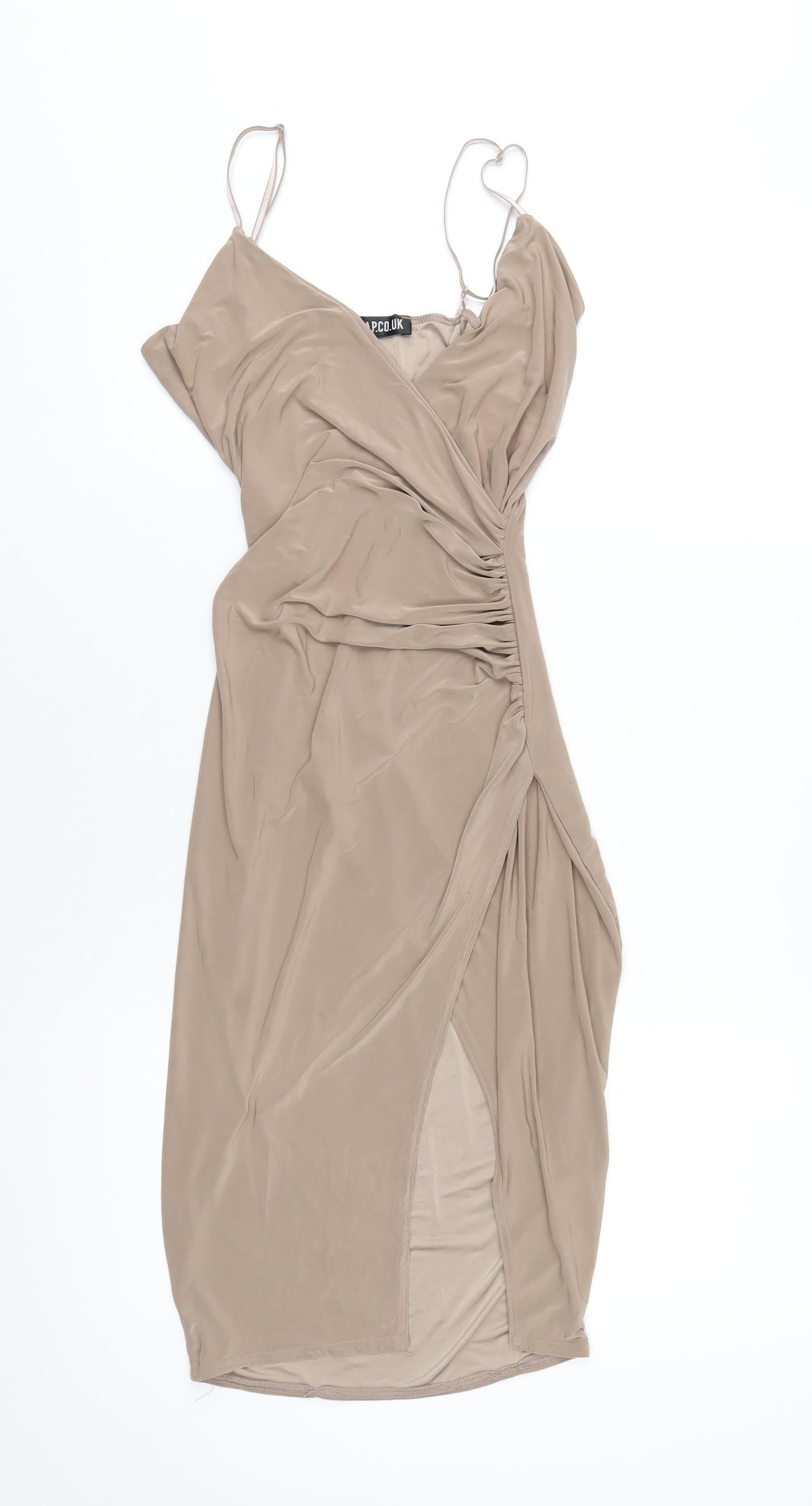 Misspap Womens Beige Polyester Bodycon Size 8 V-Neck Pullover