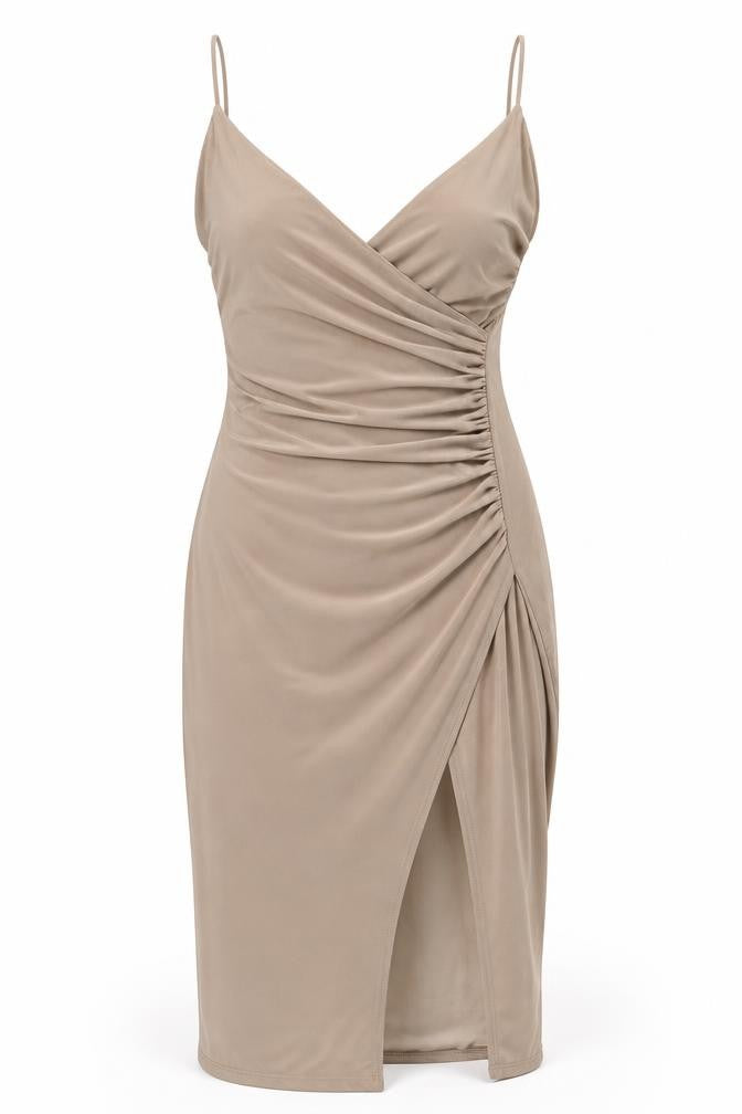 Misspap Womens Beige Polyester Bodycon Size 8 V-Neck Pullover