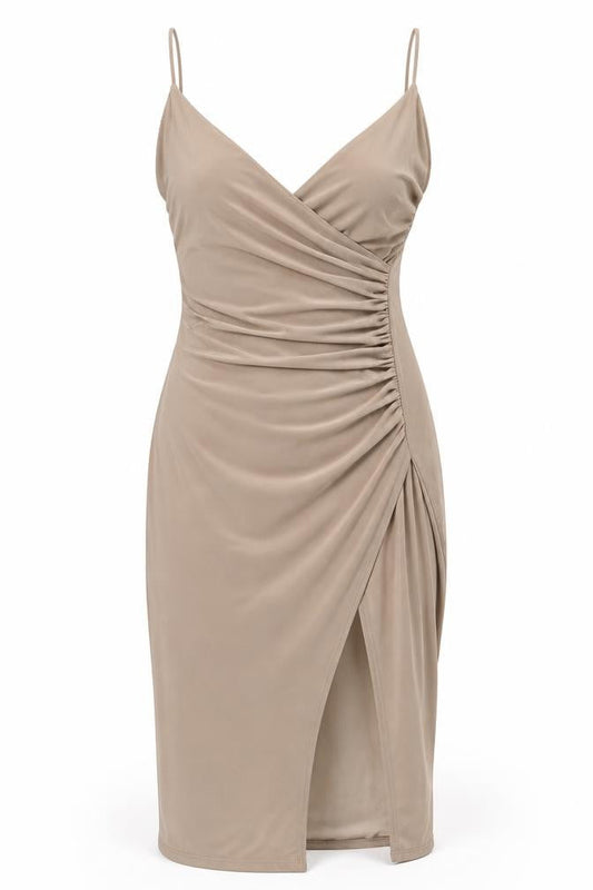 Misspap Womens Beige Polyester Bodycon Size 8 V-Neck Pullover