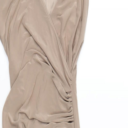 Misspap Womens Beige Polyester Bodycon Size 8 V-Neck Pullover
