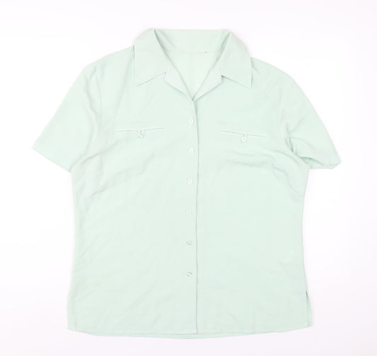 Bonmarché Womens Green Polyester Basic Button-Up Size 14 Collared