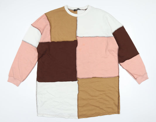 Missguided Womens Multicoloured Colourblock Polyester Jumper Dress Size 14 Crew Neck Pullover