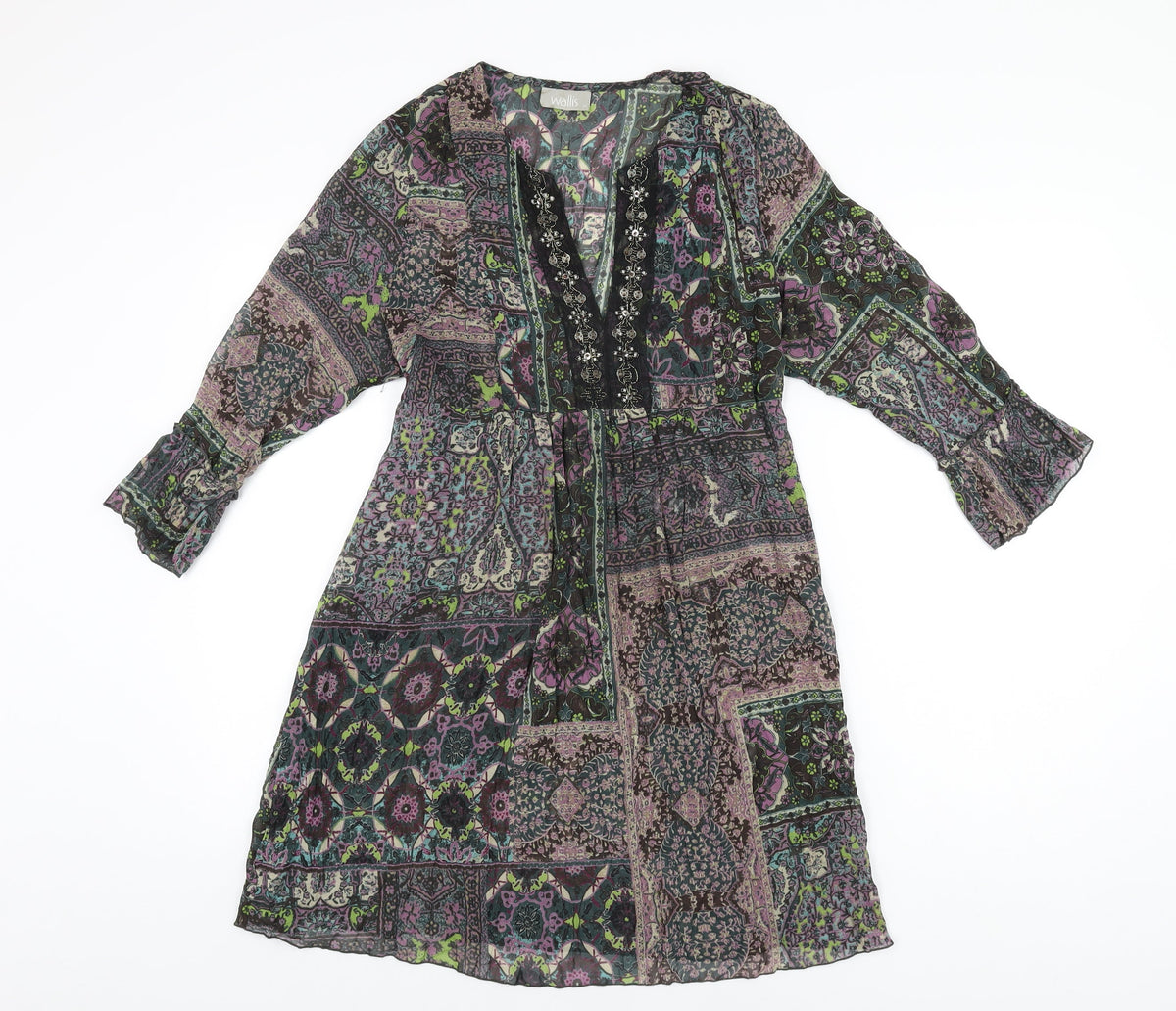 Wallis Womens Multicoloured Geometric Polyester A-Line Size M V-Neck Pullover