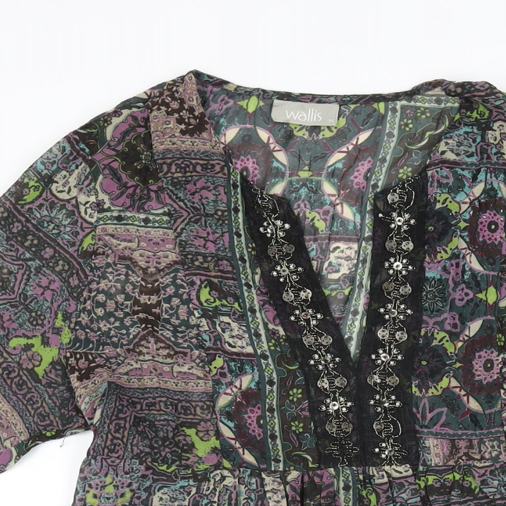 Wallis Womens Multicoloured Geometric Polyester A-Line Size M V-Neck Pullover