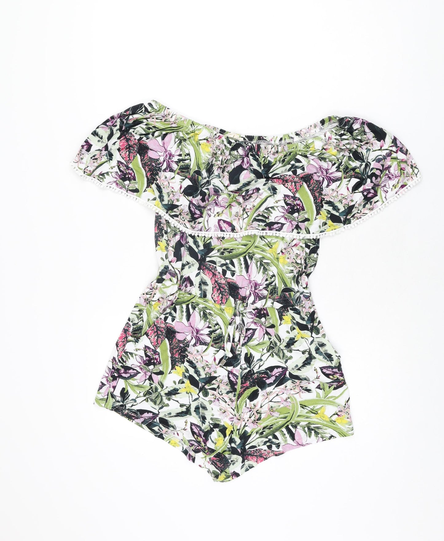 NEXT Womens Multicoloured Floral Viscose Playsuit One-Piece Size 6 L3 in Drawstring