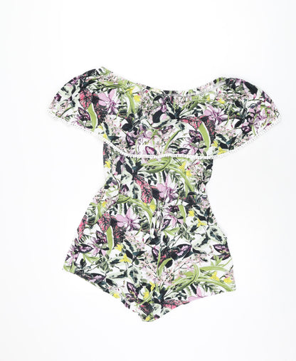 NEXT Womens Multicoloured Floral Viscose Playsuit One-Piece Size 6 L3 in Drawstring