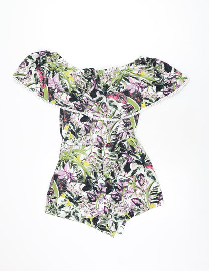 NEXT Womens Multicoloured Floral Viscose Playsuit One-Piece Size 6 L3 in Drawstring