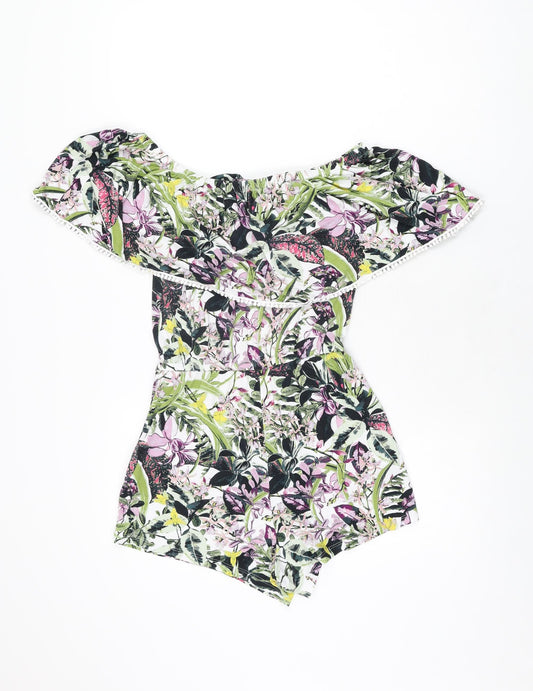 NEXT Womens Multicoloured Floral Viscose Playsuit One-Piece Size 6 L3 in Drawstring