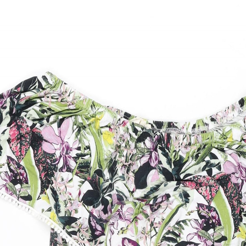 NEXT Womens Multicoloured Floral Viscose Playsuit One-Piece Size 6 L3 in Drawstring