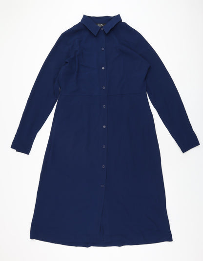 Label Be Womens Blue Polyester A-Line Size 14 Collared Button
