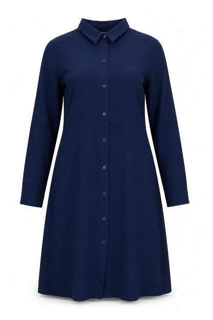 Label Be Womens Blue Polyester A-Line Size 14 Collared Button