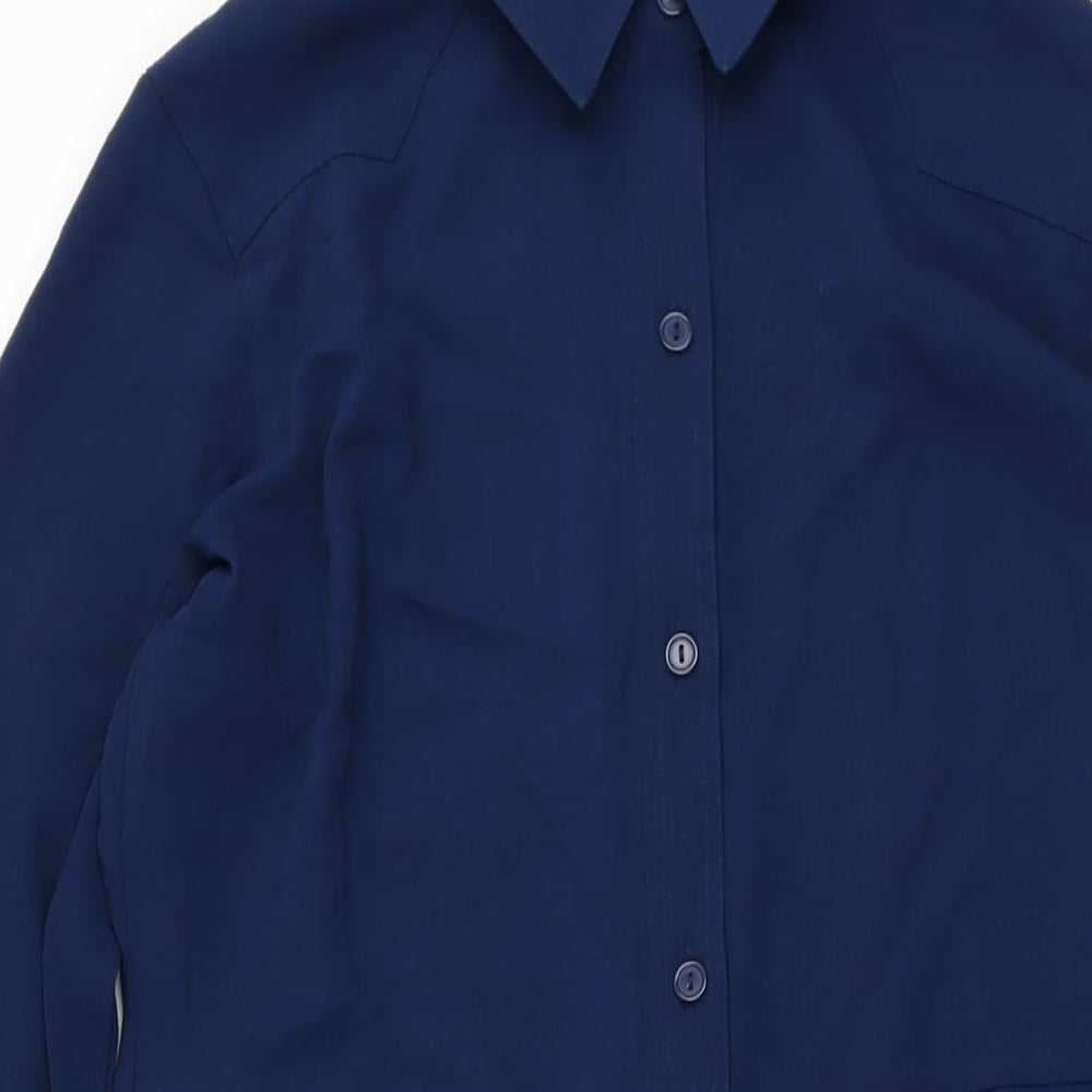 Label Be Womens Blue Polyester A-Line Size 14 Collared Button