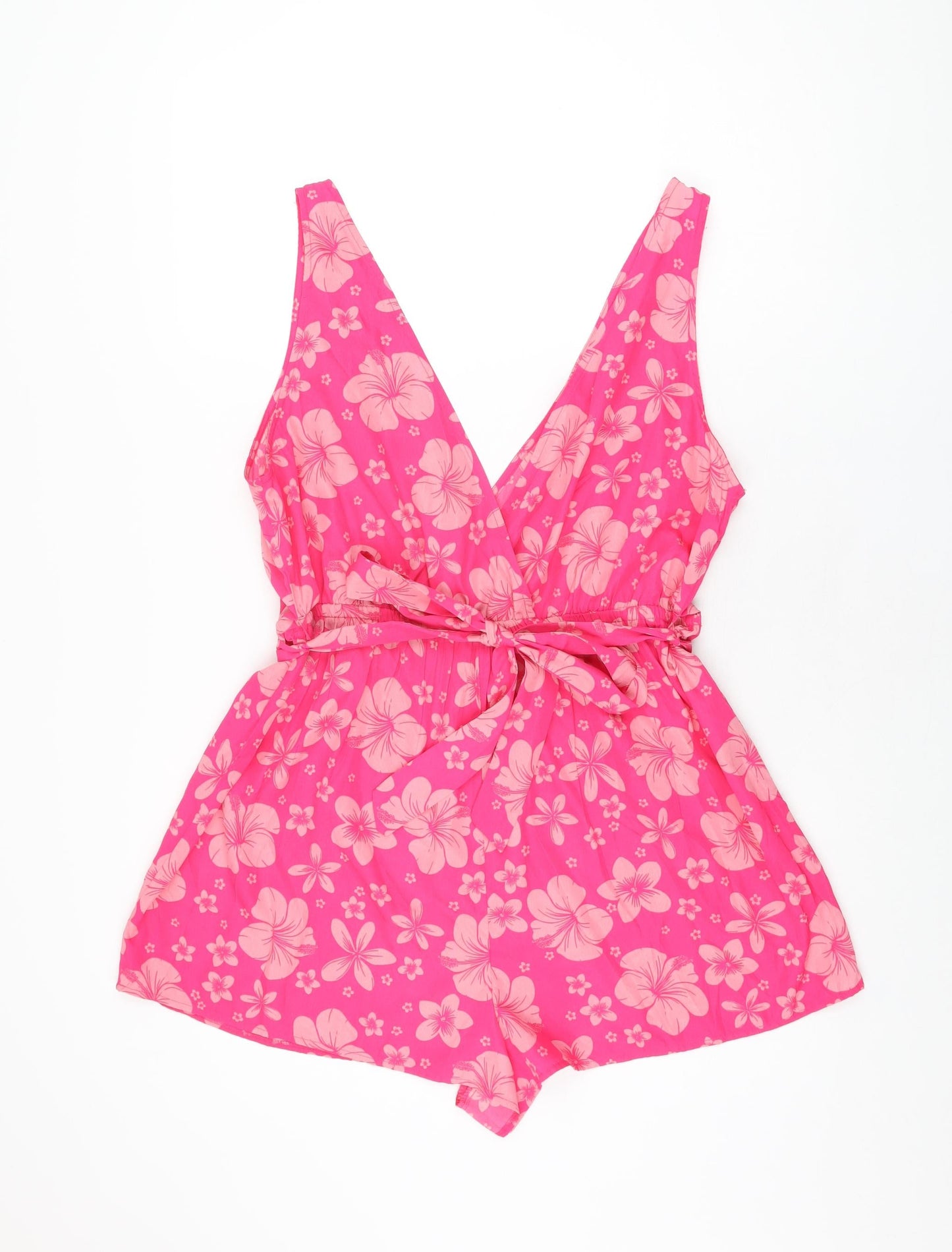 New Look Womens Pink Floral Polyester Playsuit One-Piece Size L Pullover