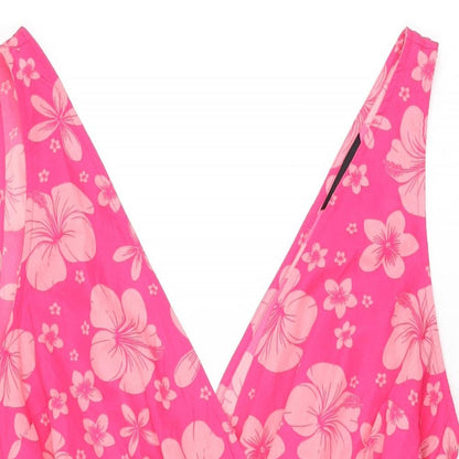 New Look Womens Pink Floral Polyester Playsuit One-Piece Size L Pullover