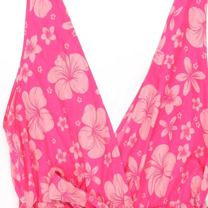 New Look Womens Pink Floral Polyester Playsuit One-Piece Size L Pullover