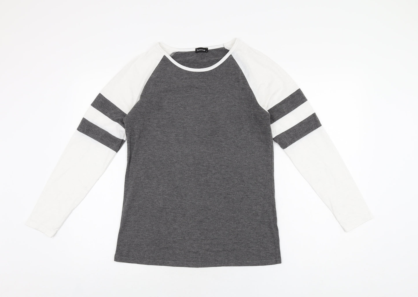 Sunnyme Womens Grey Polyester Basic T-Shirt Size S Round Neck