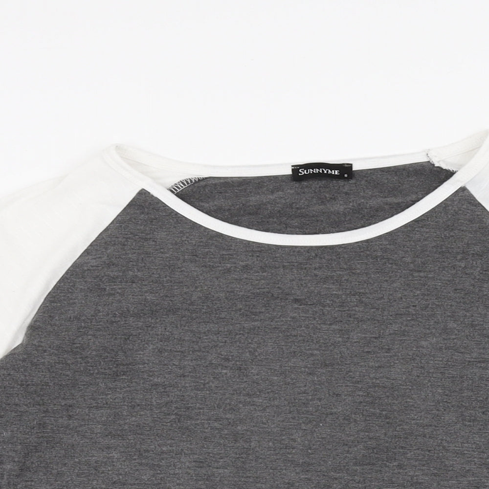 Sunnyme Womens Grey Polyester Basic T-Shirt Size S Round Neck