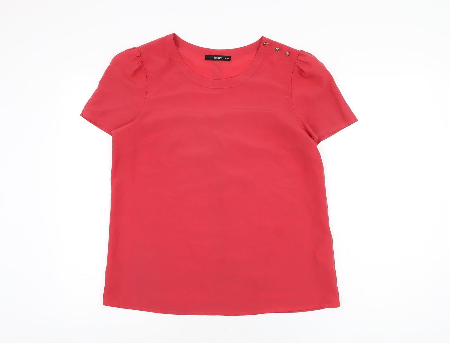 Oasis Womens Red Polyester Basic T-Shirt Size 12 Round Neck