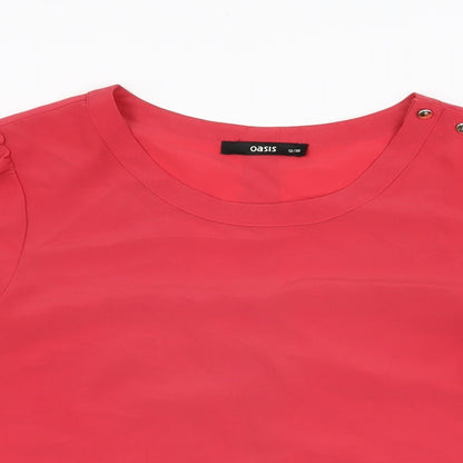 Oasis Womens Red Polyester Basic T-Shirt Size 12 Round Neck