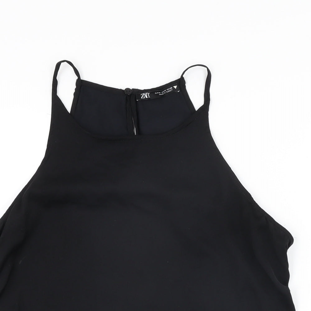 Womens UK Size M Zara Black Basic T-Shirt