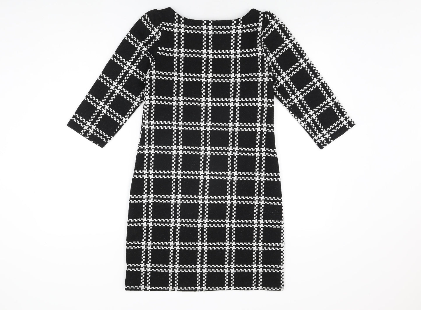 New Look Womens Black Geometric Polyester Shift Size 6 Boat Neck Pullover