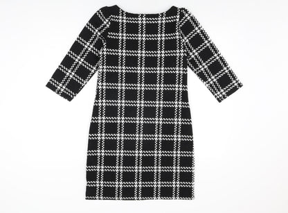 New Look Womens Black Geometric Polyester Shift Size 6 Boat Neck Pullover