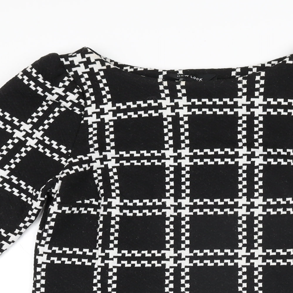 New Look Womens Black Geometric Polyester Shift Size 6 Boat Neck Pullover