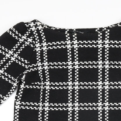New Look Womens Black Geometric Polyester Shift Size 6 Boat Neck Pullover