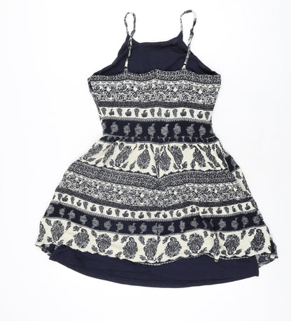 Parisian Collection Womens Blue Geometric Polyester Mini Size 8 Scoop Neck Zip