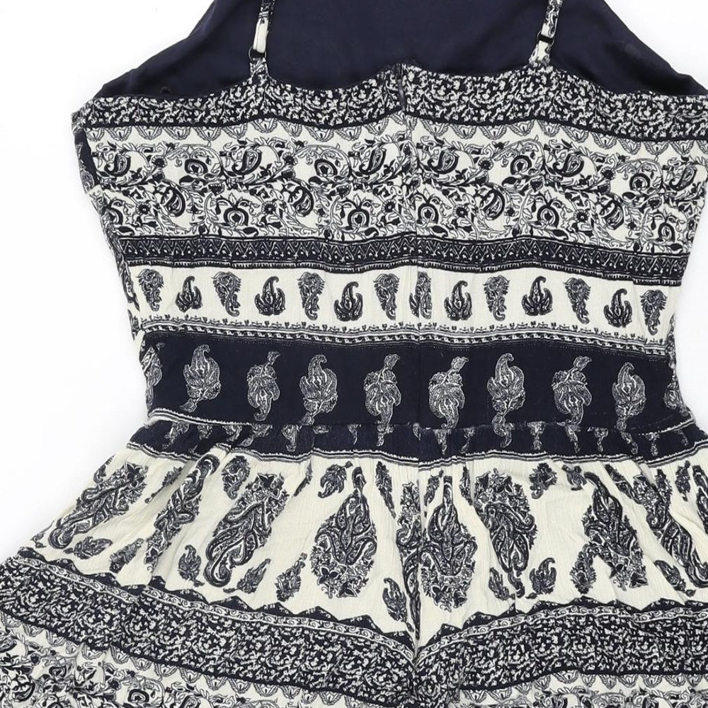 Parisian Collection Womens Blue Geometric Polyester Mini Size 8 Scoop Neck Zip