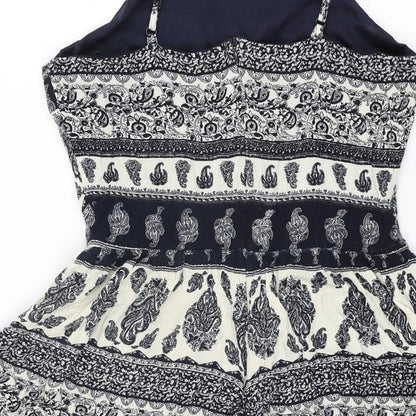 Parisian Collection Womens Blue Geometric Polyester Mini Size 8 Scoop Neck Zip