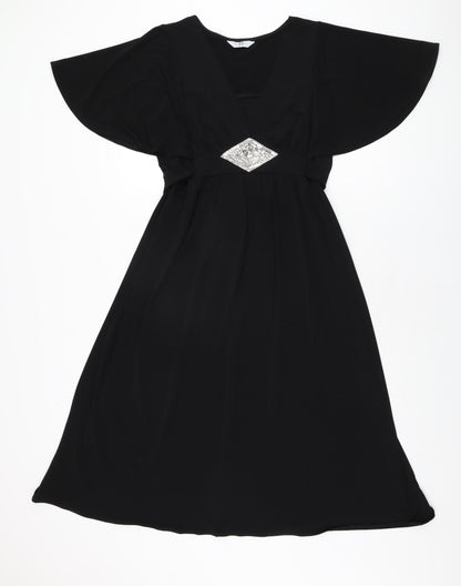 Joanna Hope Womens Black Polyester A-Line Size 12 V-Neck Pullover