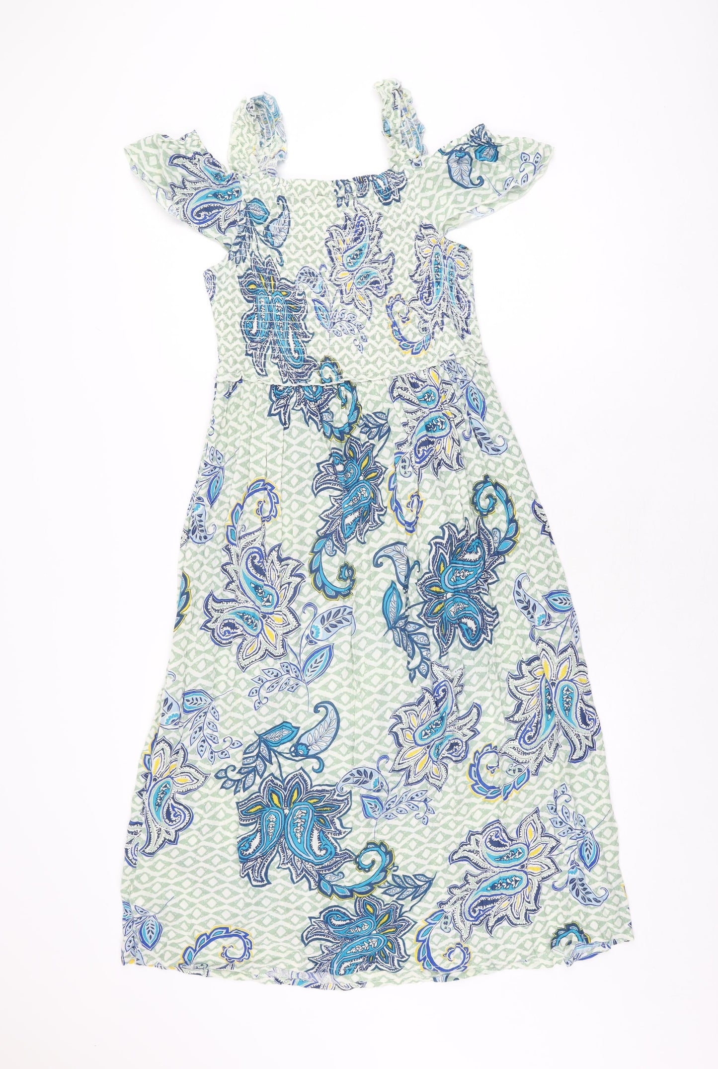 Dorothy Perkins Womens Green Paisley Viscose A-Line Size 10 Square Neck Pullover