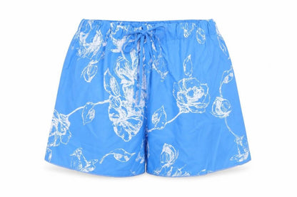 EARO Womens Blue Floral Polyester Basic Shorts Size XL L3 in Regular Drawstring