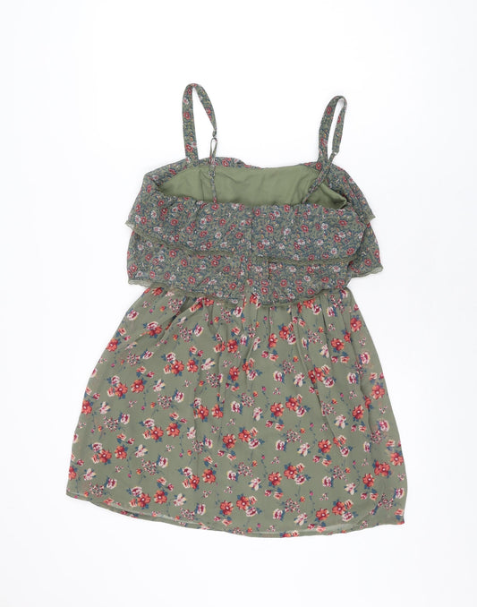 Hollister Womens Green Floral Polyester Skater Dress Size XS Square Neck Zip