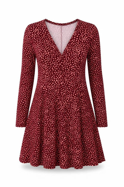 QED London Womens Red Polka Dot Polyester Skater Dress Size 12 V-Neck Pullover