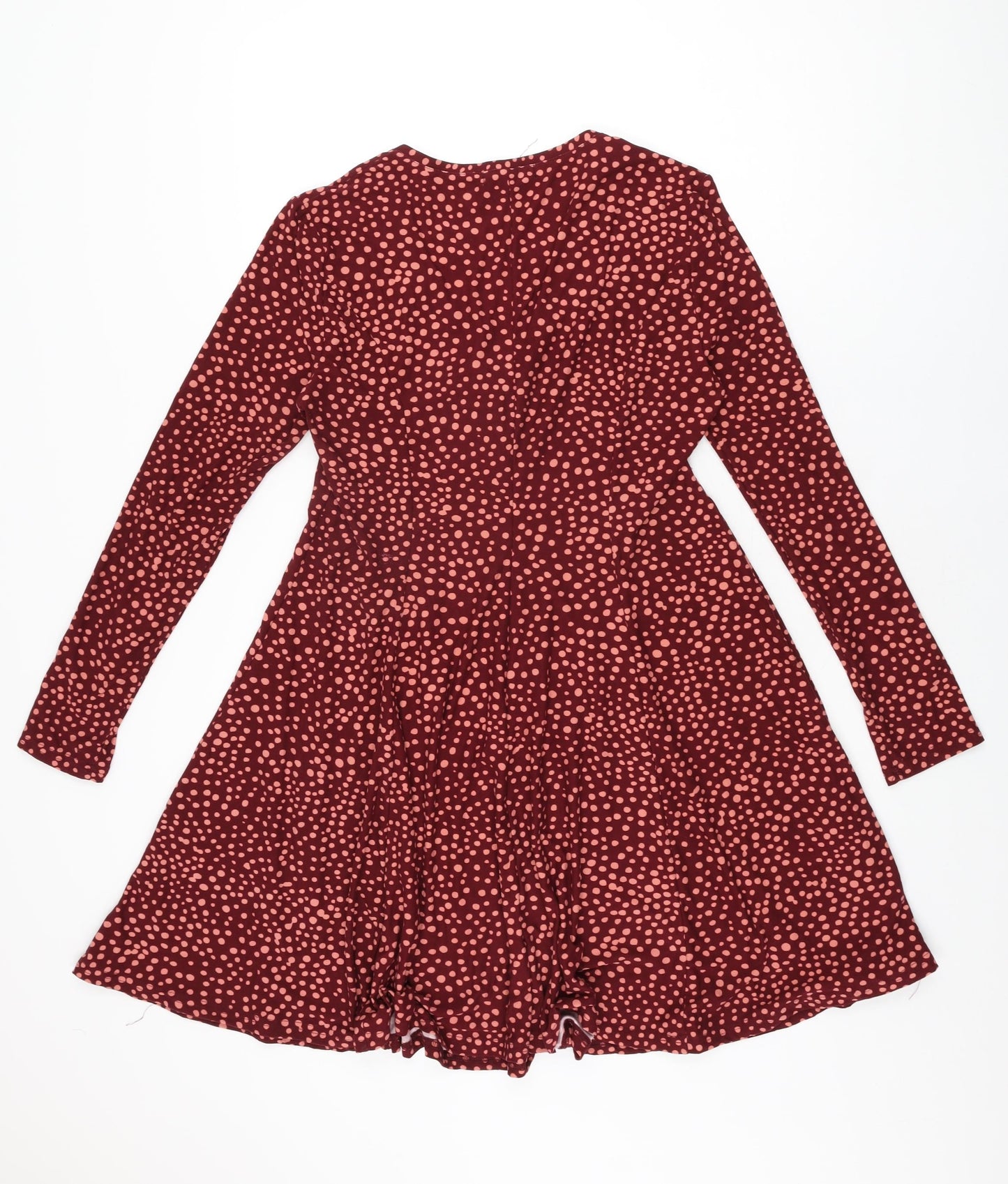 QED London Womens Red Polka Dot Polyester Skater Dress Size 12 V-Neck Pullover