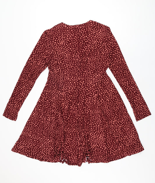 QED London Womens Red Polka Dot Polyester Skater Dress Size 12 V-Neck Pullover