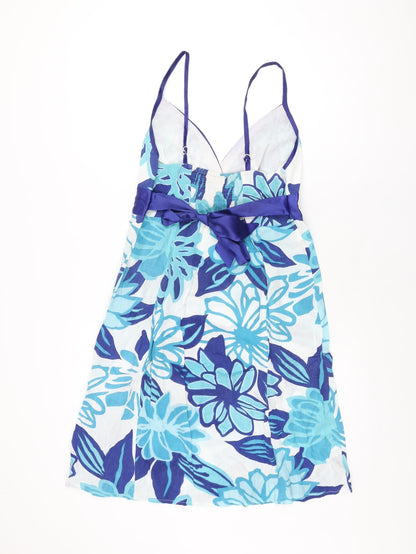 Monsoon Womens Blue Floral Polyester Shift Size 8 V-Neck Pullover