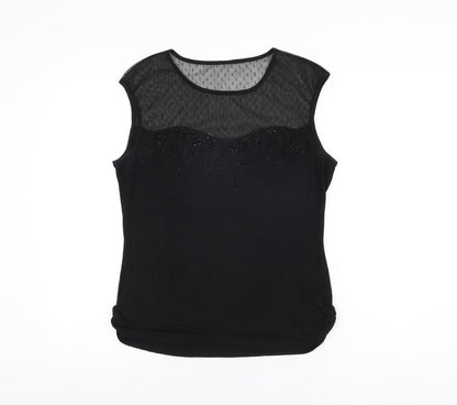 Womens UK Size 12 Roman Black Basic T-Shirt