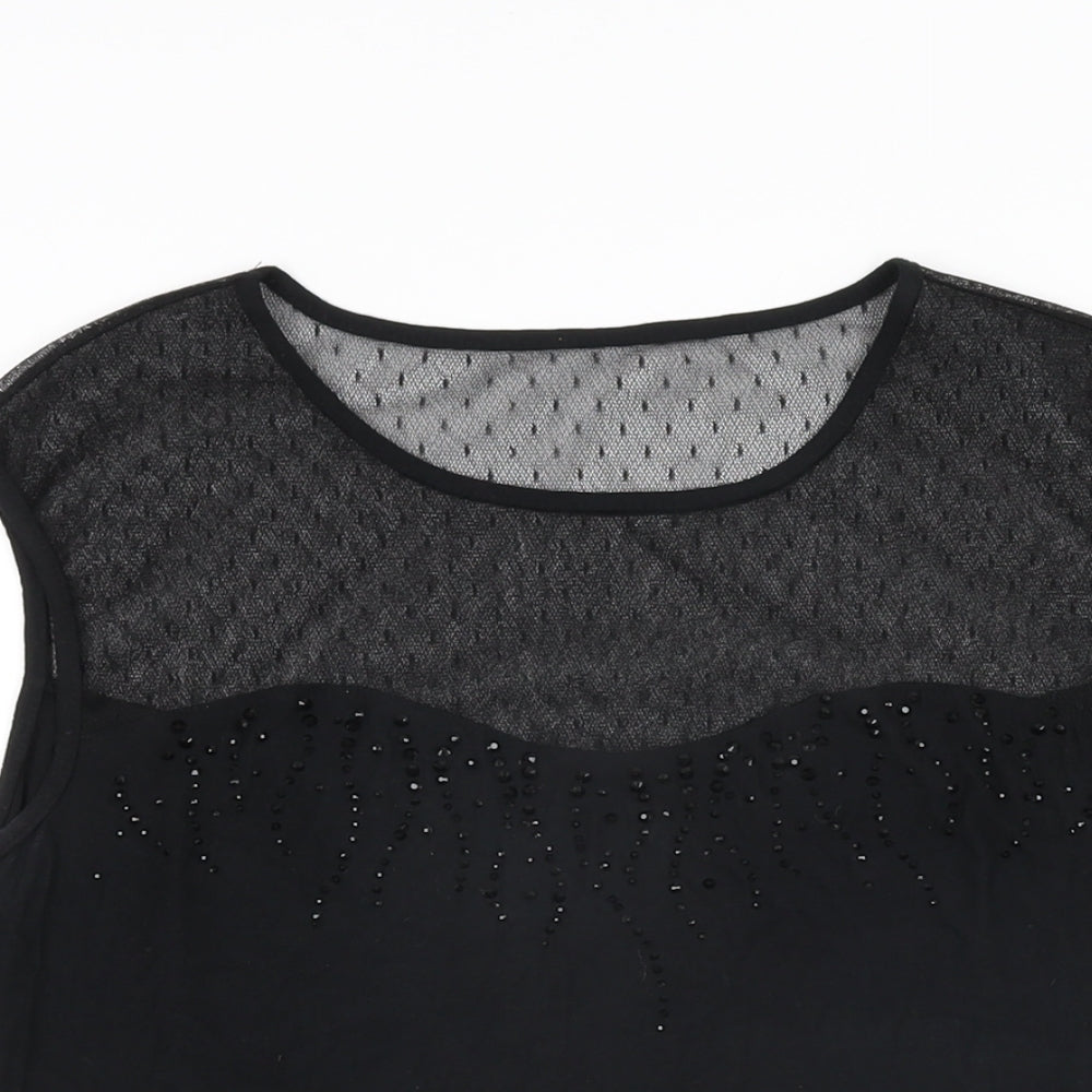 Womens UK Size 12 Roman Black Basic T-Shirt