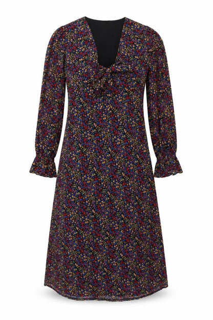 Influence Womens Black Floral Polyester A-Line Size 10 V-Neck Zip